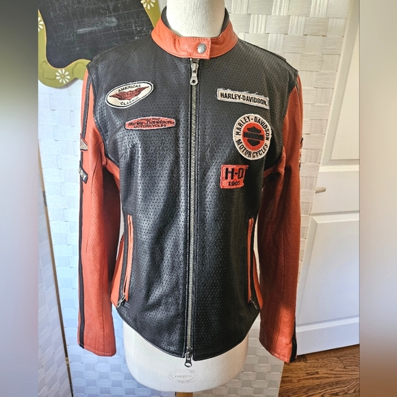 Harley Davidson womens racing style leather jacket size large - Picture 1 of 7